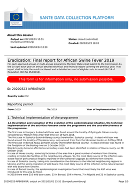 Final Report for African Swine Fever 2019