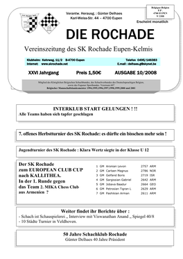 DIE ROCHADE Vereinszeitung Des SK Rochade Eupen-Kelmis