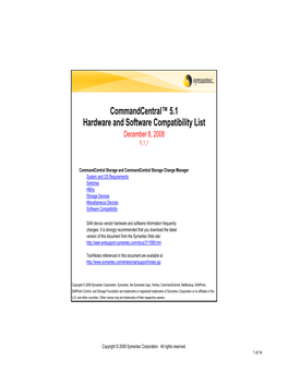 Veritas Commandcentral™ Storage 5.1 Hardware and Software