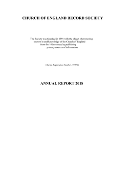 Church of England Record Society Annual Report 2018