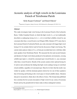 Acoustic Analysis of High Vowels in the Louisiana French of Terrebonne Parish