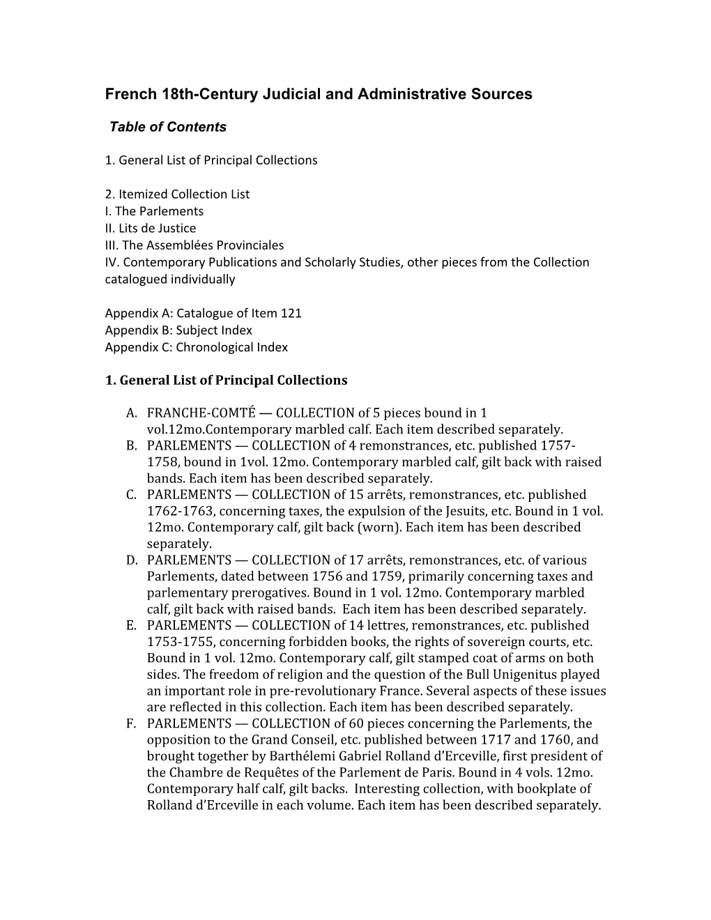 French 18Th-Century Judicial and Administrative Sources