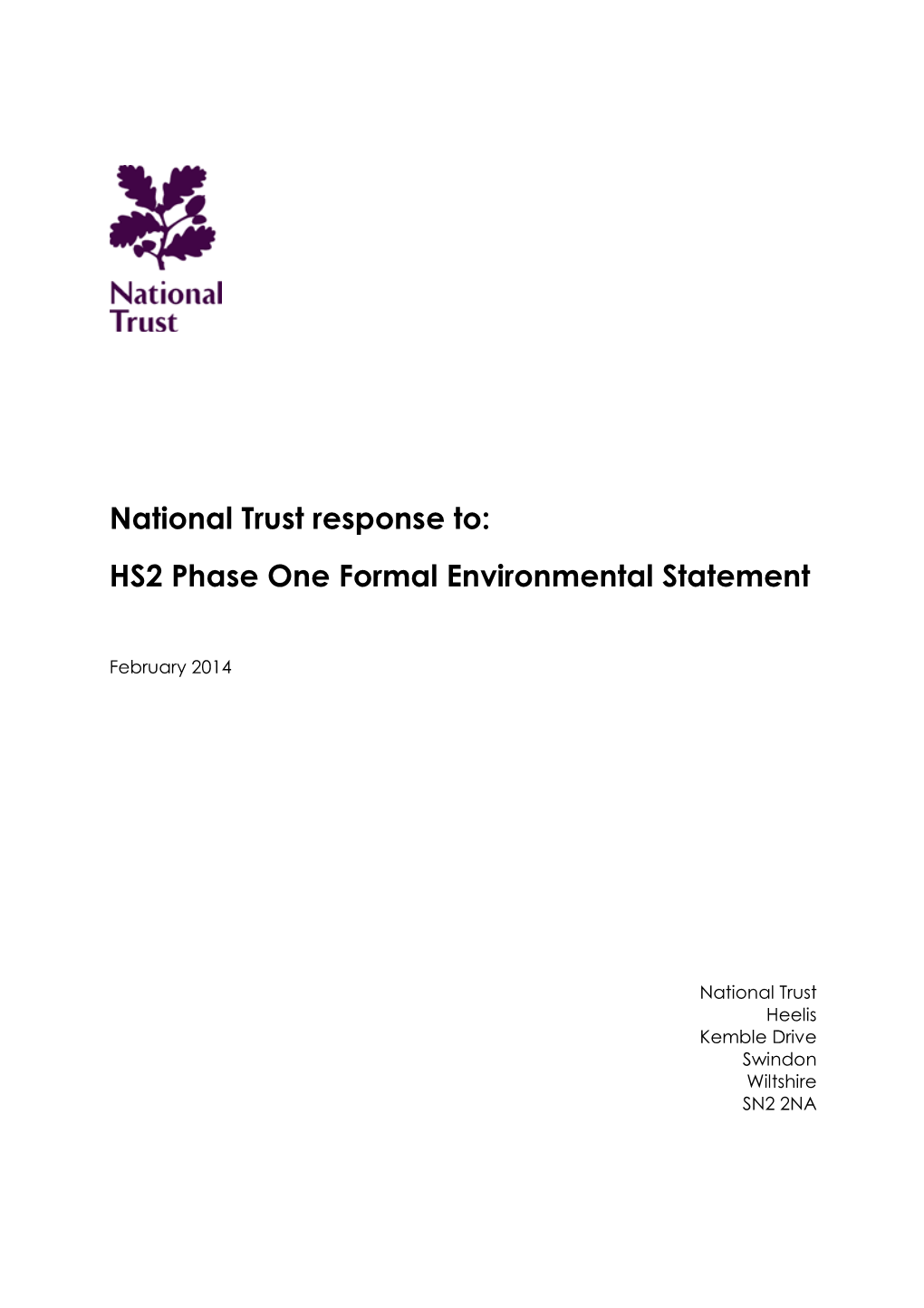 FINAL National Trust Response to HS2 Phase 1 Environmental Statement