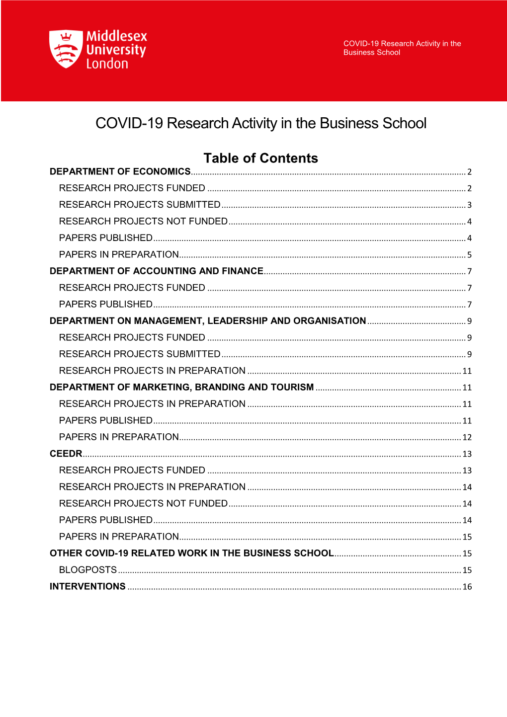 COVID-19 Research Activity in the Business School