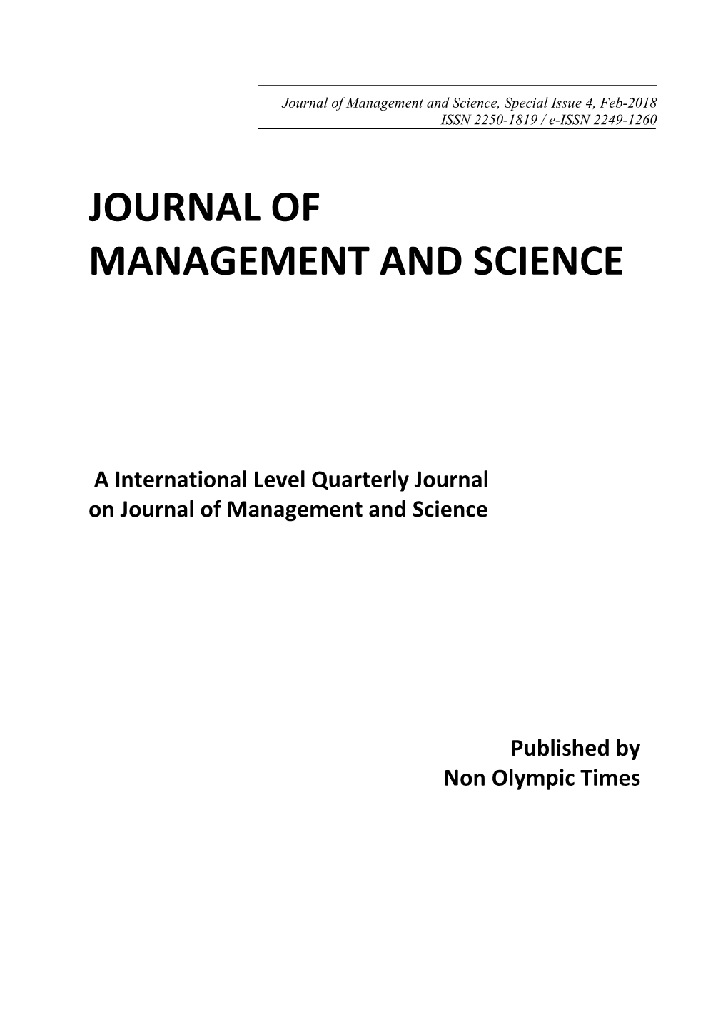 Journal of Management and Science, Special Issue 4, Feb-2018 ISSN 2250-1819 / E-ISSN 2249-1260