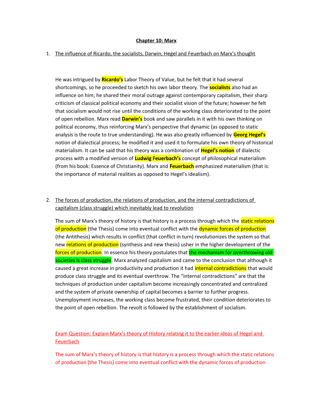 1. the Influence of Ricardo, the Socialists, Darwin, Hegel and Feuerbach on Marx S Thought