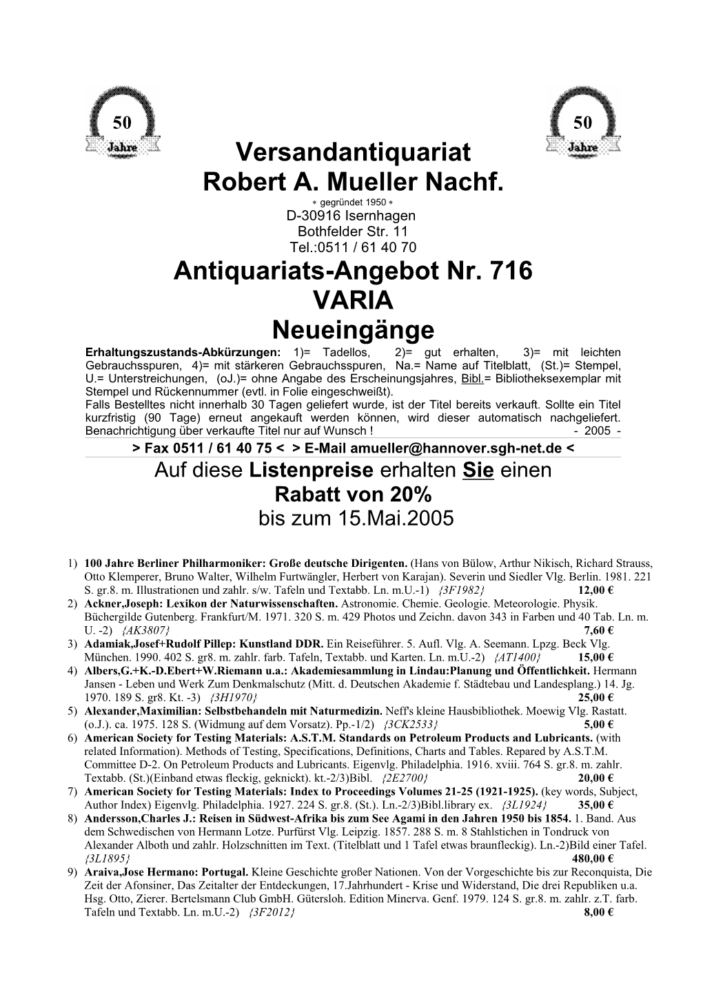 Antiquariatsangebot Nr. 716 - 2