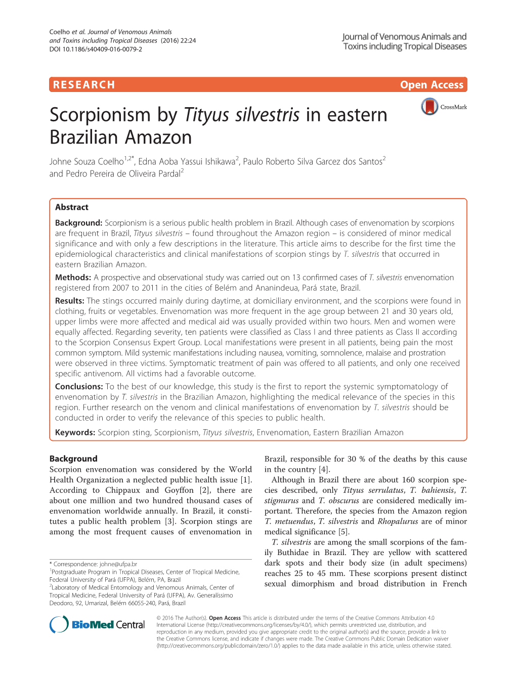 Scorpionism by Tityus Silvestris in Eastern Brazilian Amazon