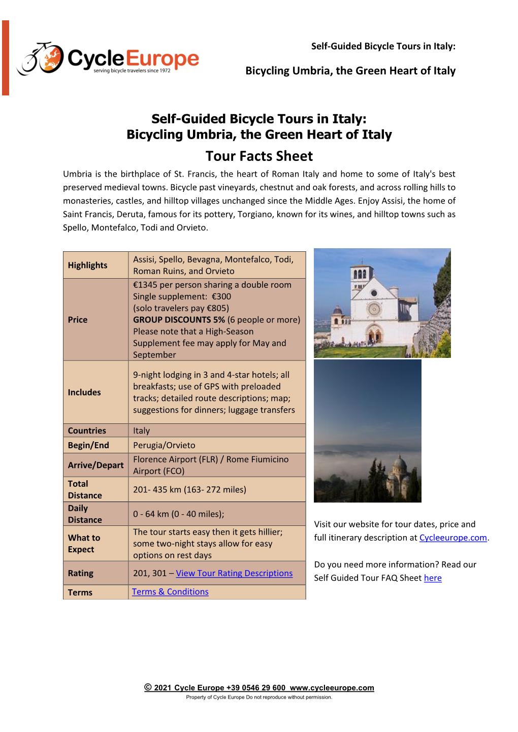 Tour Facts Sheet Umbria Is the Birthplace of St