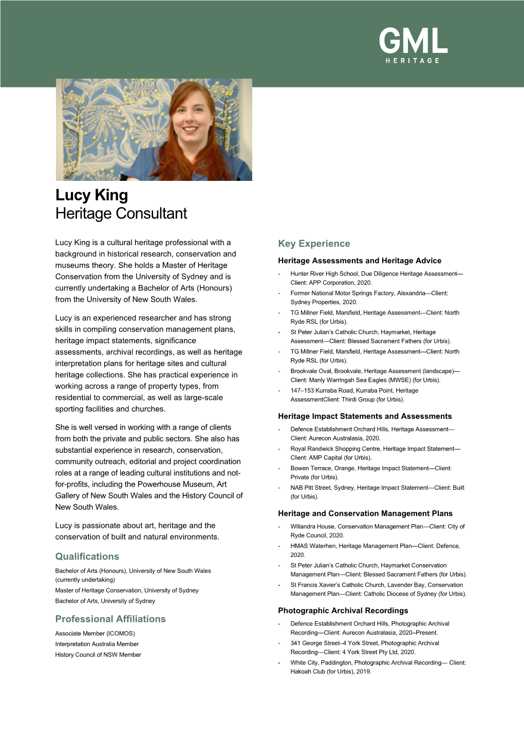 Lucy King Heritage Consultant