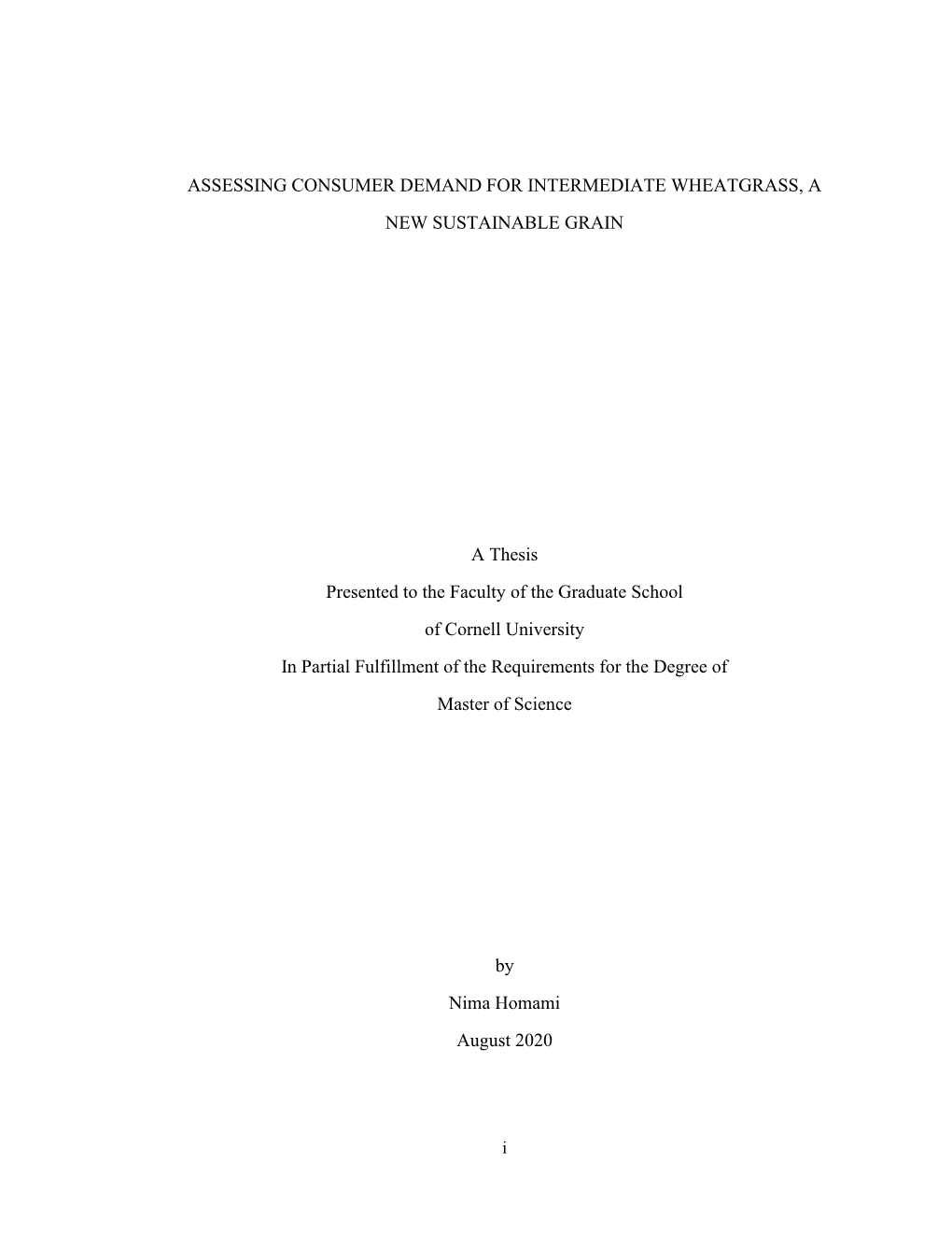 Assessing Consumer Demand for Intermediate Wheatgrass, a New Sustainable Grain