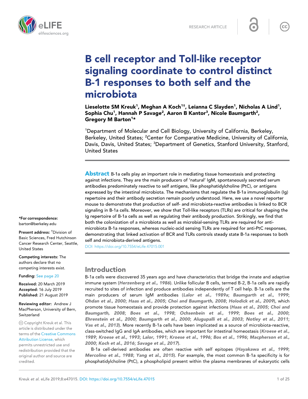 B Cell Receptor and Toll-Like Receptor Signaling Coordinate to Control