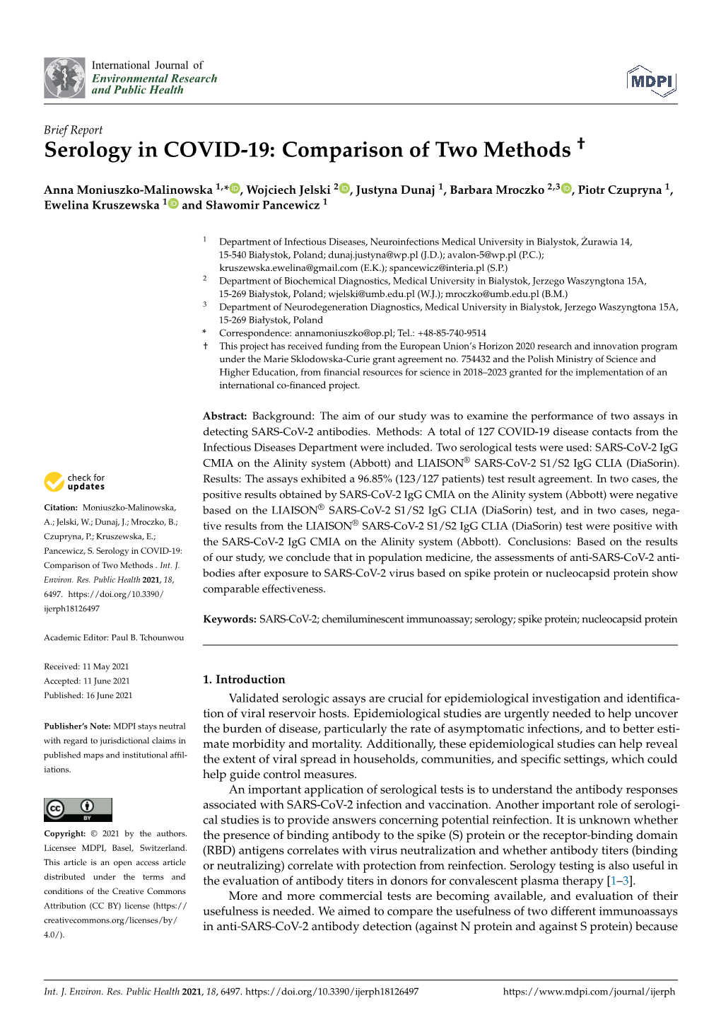 Serology in COVID-19: Comparison of Two Methods †