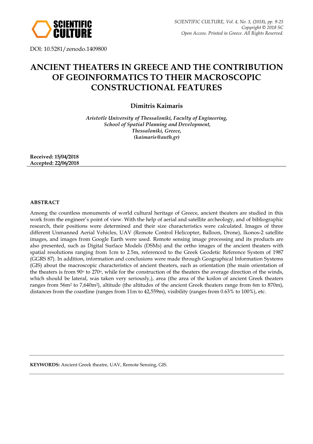 Ancient Theaters in Greece and the Contribution of Geoinformatics to Their Macroscopic Constructional Features