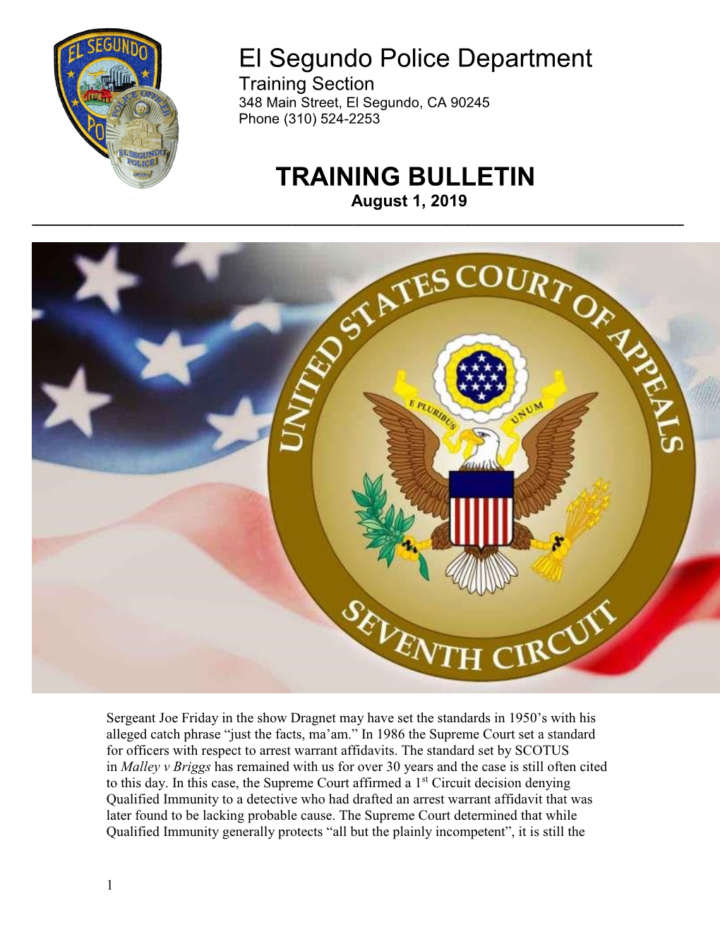 El Segundo Police Department Training Section 348 Main Street, El Segundo, CA 90245 Phone (310) 524-2253