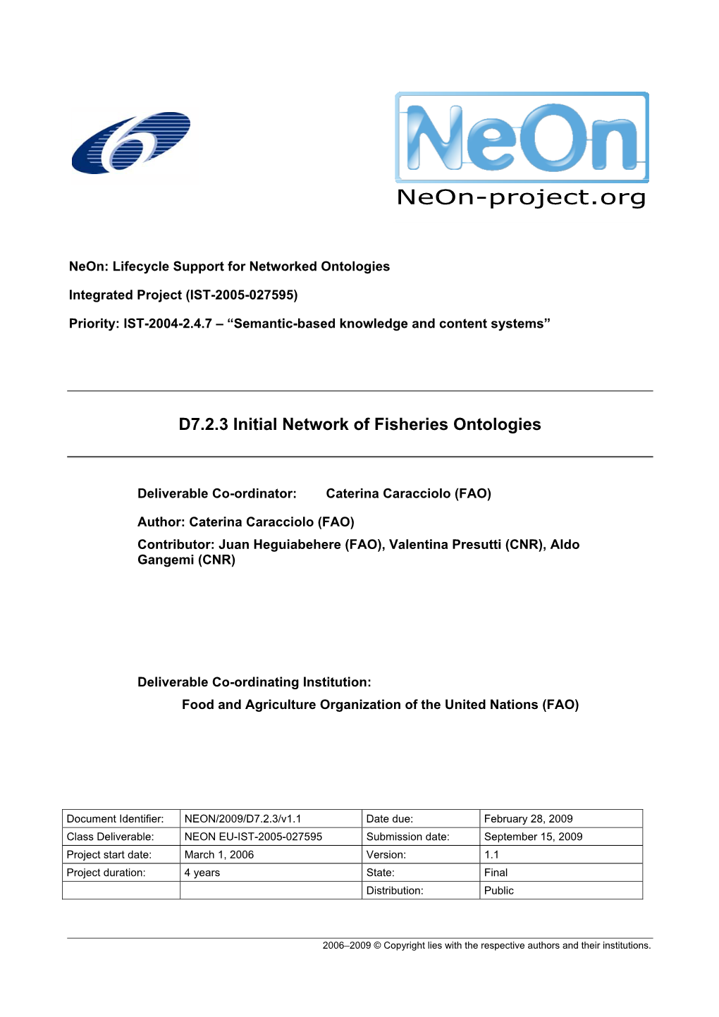 D7.2.3: Initial Network of Fisheries Ontologies