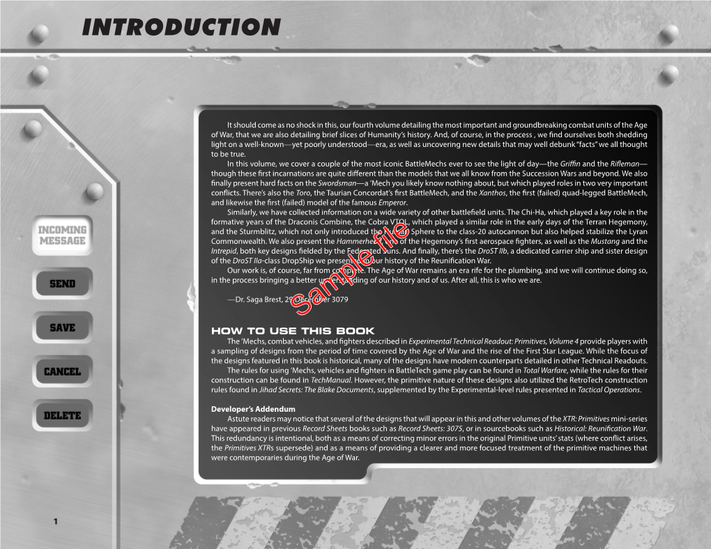 Battletech Experimental Technical Readout