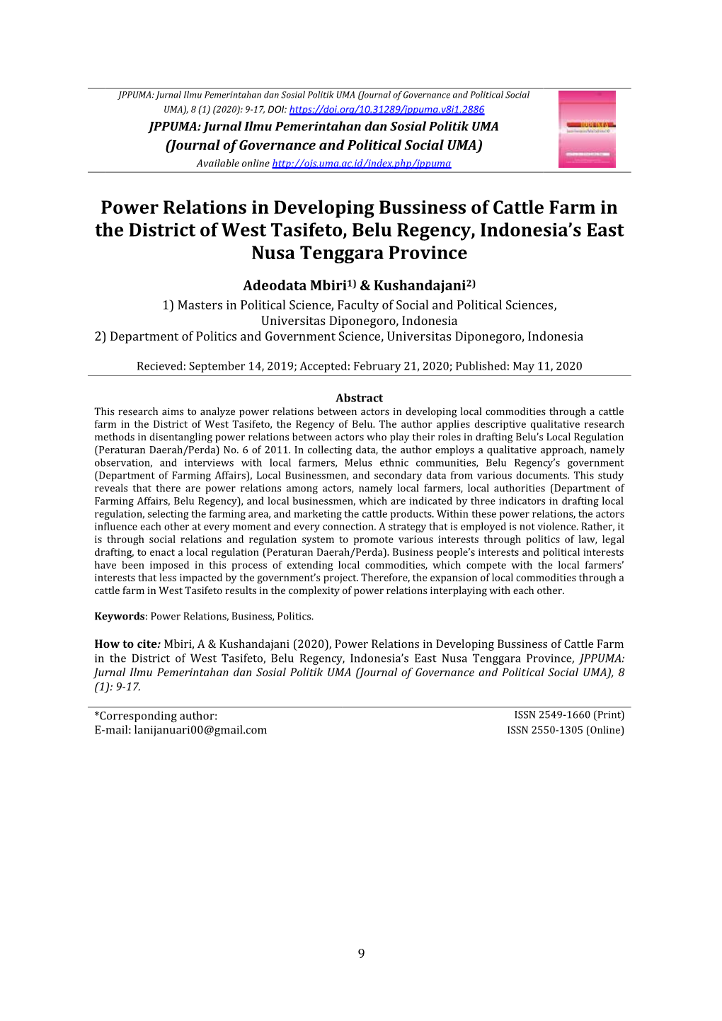 Power Relations in Developing Bussiness of Cattle Farm in the District of West Tasifeto, Belu Regency, Indonesia’S East Nusa Tenggara Province