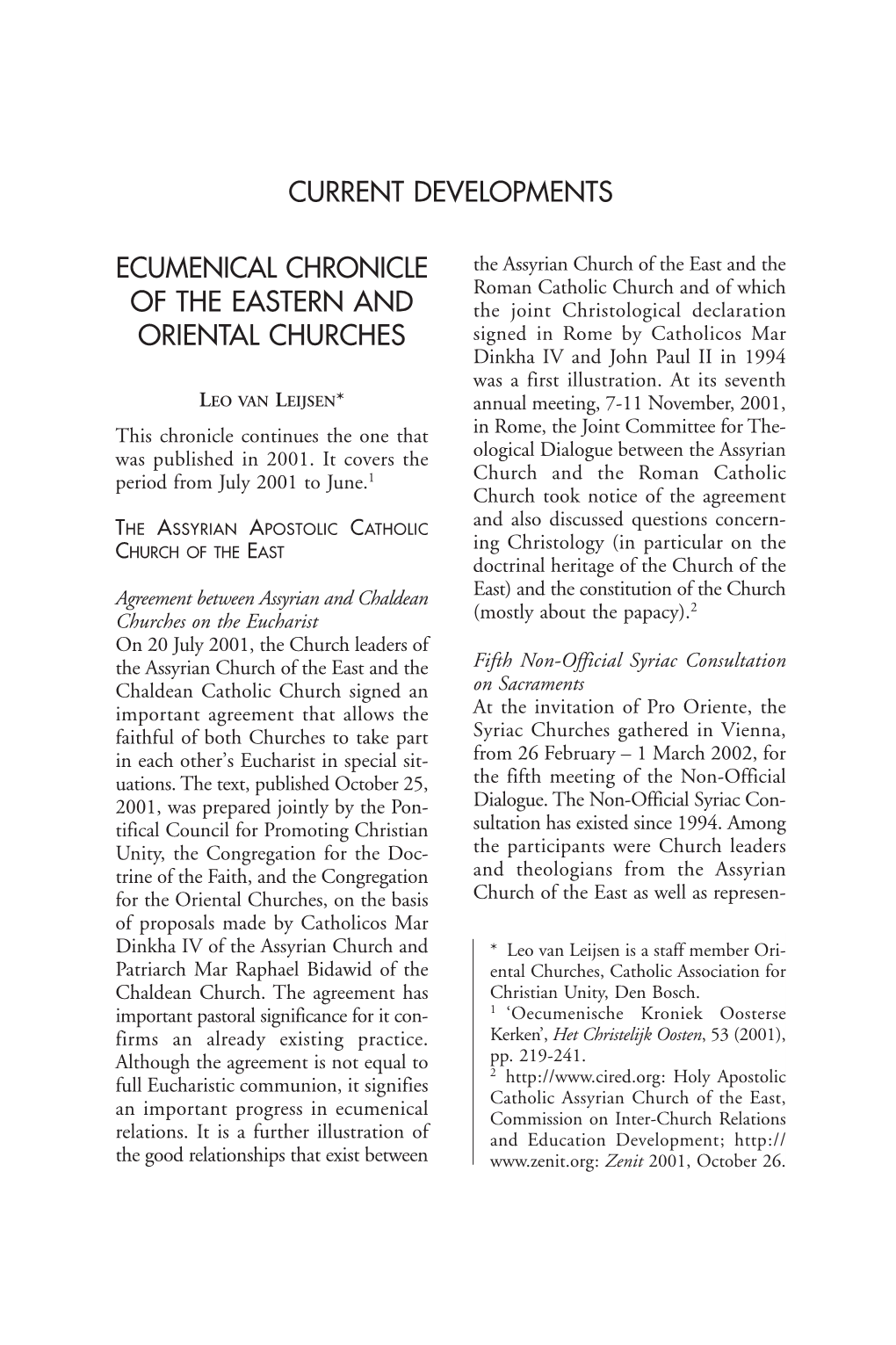 Ecumenical Chronicle of the Eastern and Oriental