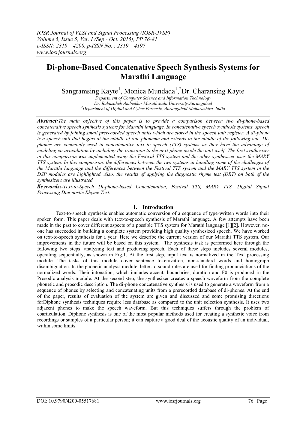 Di-Phone-Based Concatenative Speech Synthesis Systems for Marathi Language