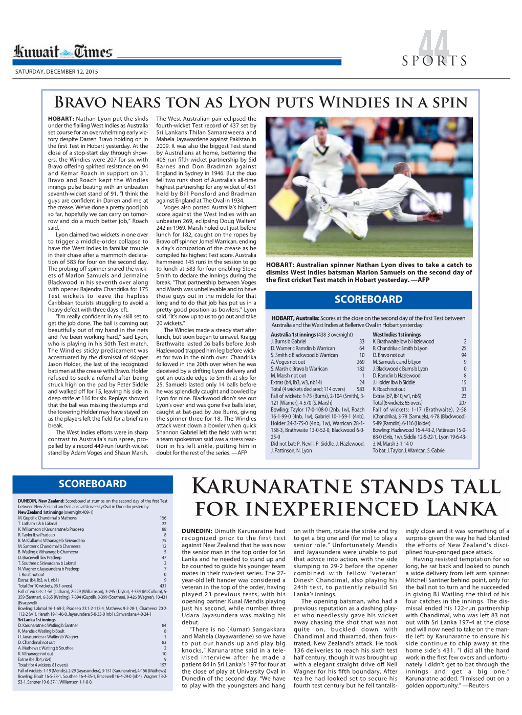 Karunaratne Stands Tall for Inexperienced Lanka