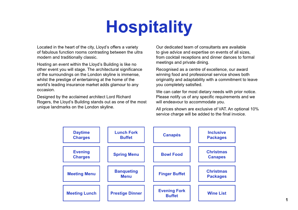 View Hospitality Menu