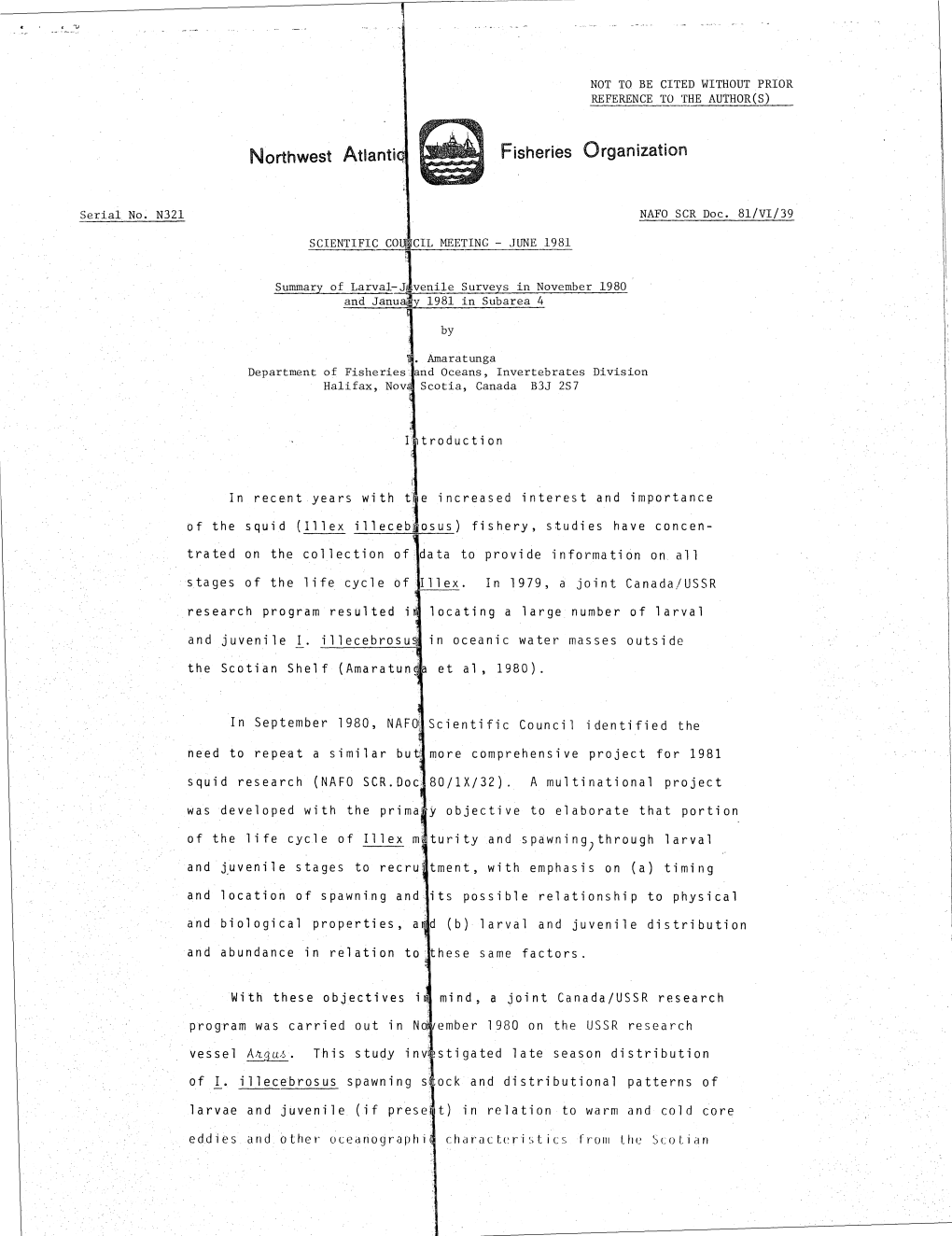 Summary of Larval-Juvenile Surveys in November 1980 and January 1981