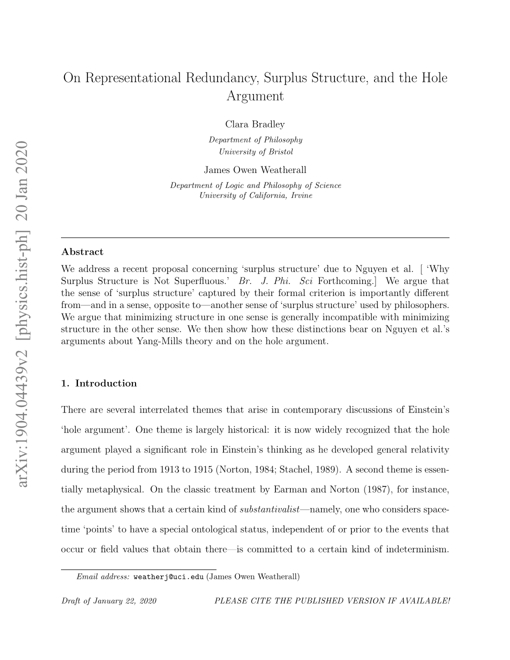 On Representational Redundancy, Surplus Structure, and the Hole