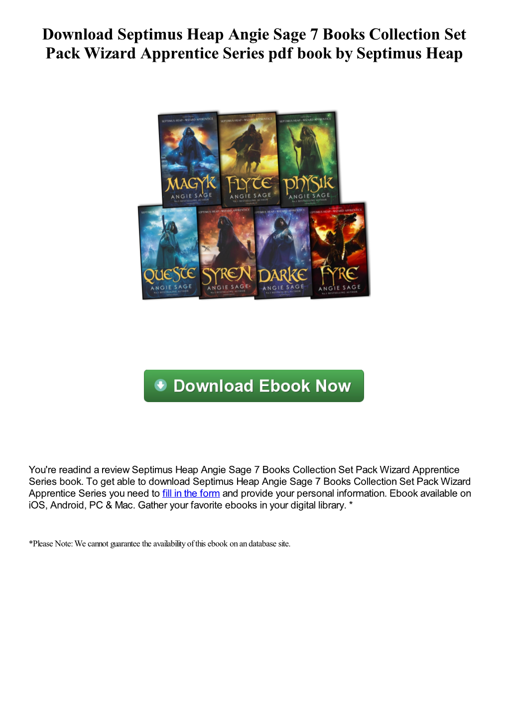 Download Septimus Heap Angie Sage 7 Books Collection Set Pack Wizard Apprentice Series Pdf Book by Septimus Heap