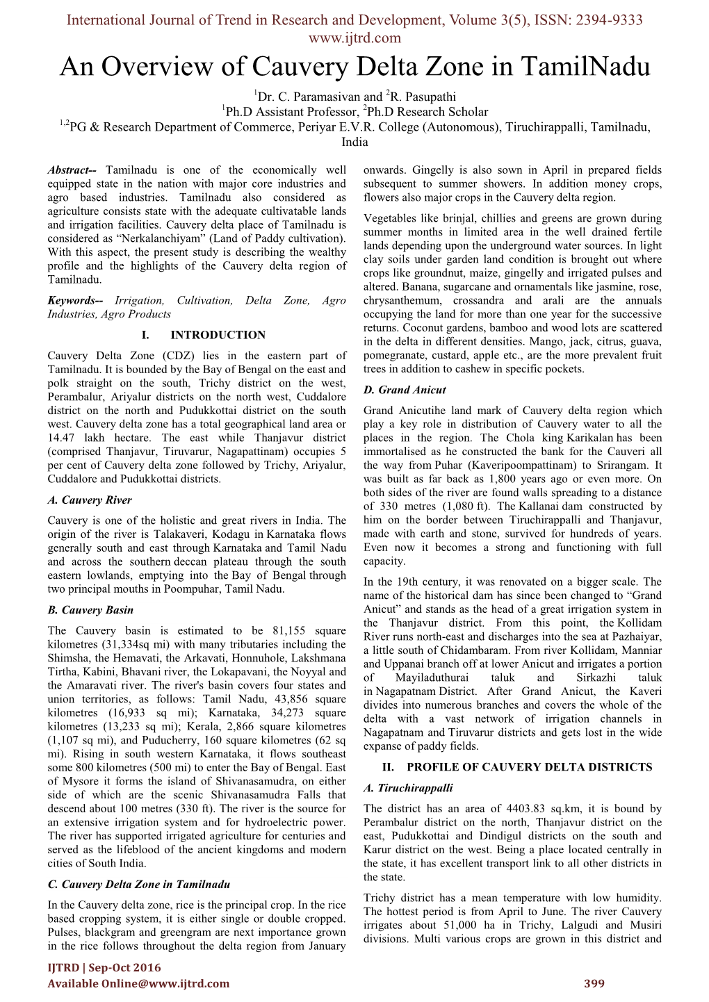 An Overview of Cauvery Delta Zone in Tamilnadu 1Dr