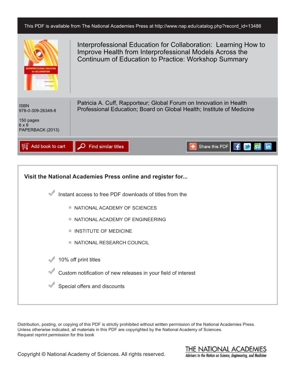 Learning How to Improve Health from Interprofessional Models Across the Continuum of Education to Practice: Workshop Summary