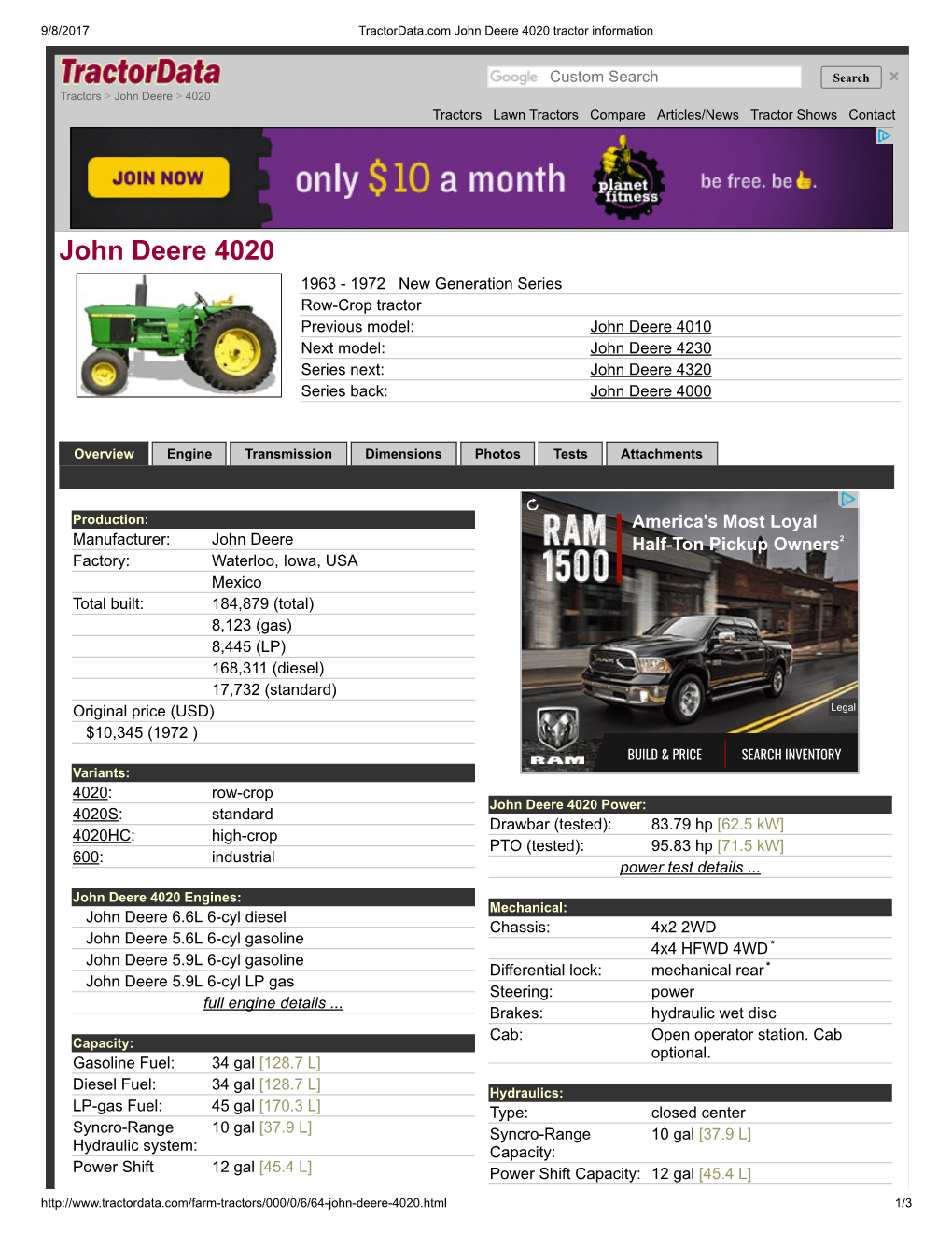 John Deere 4020 Tractor Information