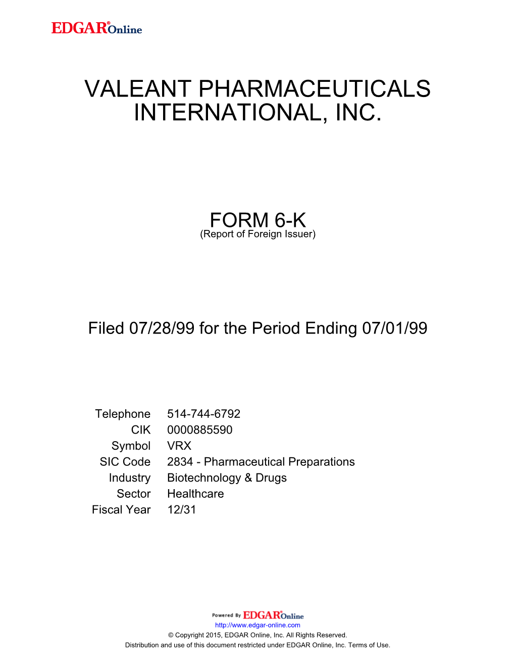 Valeant Pharmaceuticals International, Inc