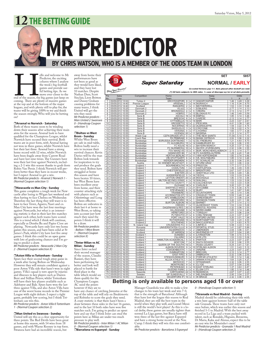 Mr Predictor by Chris Watson, Who Is a Member of the Odds Team in London
