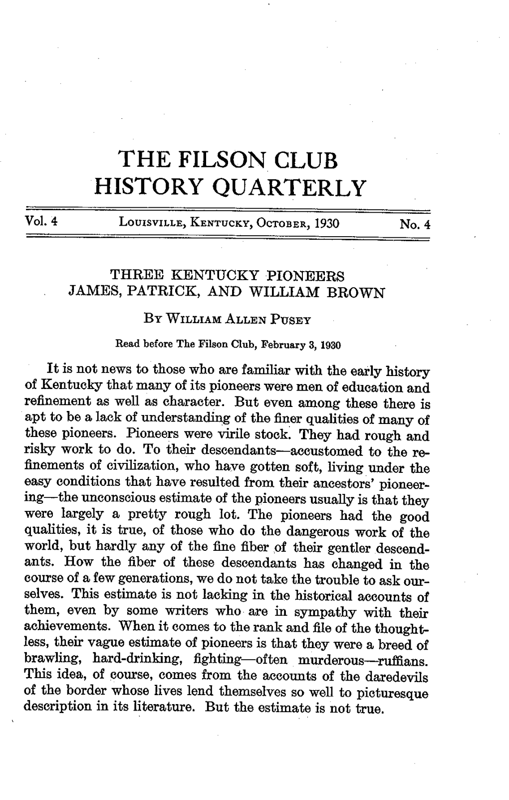 Three Kentucky Pioneers James Patrick and William Brown