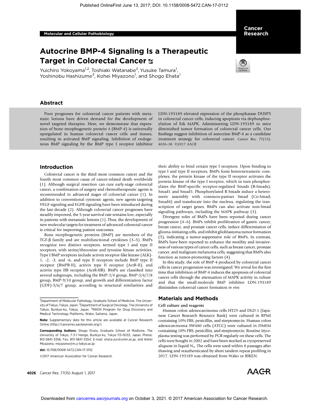 Autocrine BMP-4 Signaling Is a Therapeutic Target in Colorectal