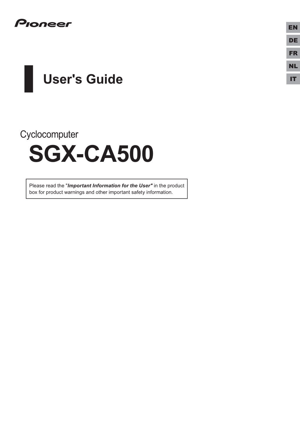 SGX-CA500 Owners Manual