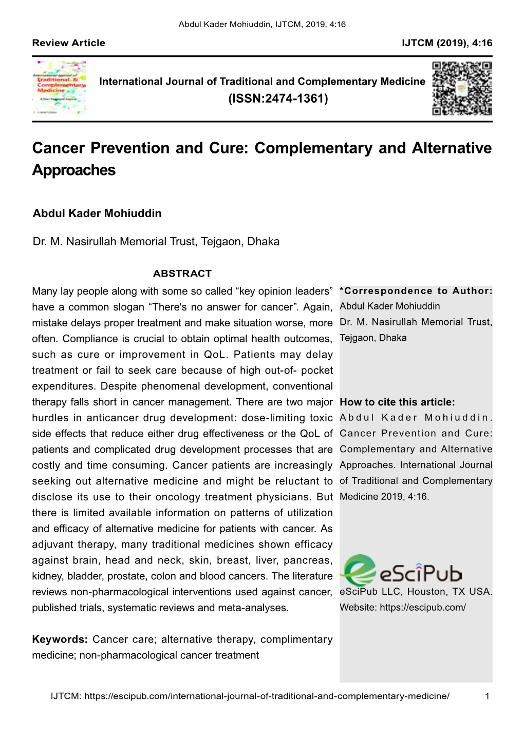 Cancer Prevention and Cure: Complementary and Alternative Approaches