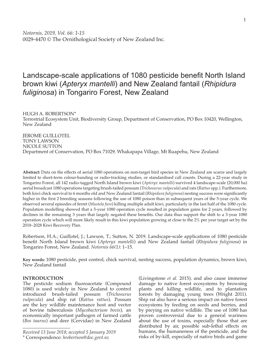Landscape-Scale Applications of 1080 Pesticide Benefit North Island