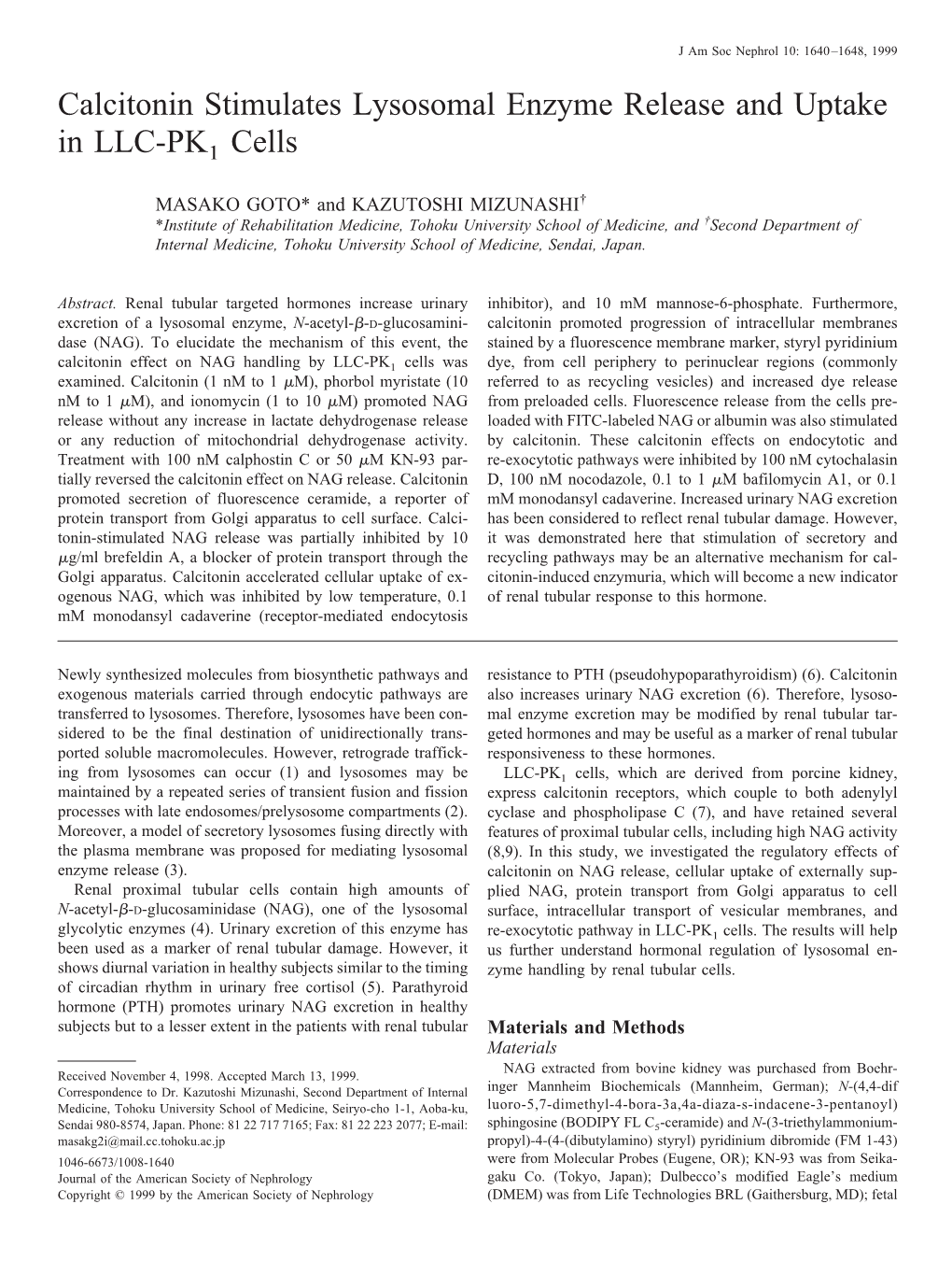 Calcitonin Stimulates Lysosomal Enzyme Release and Uptake in LLC-PK1 Cells