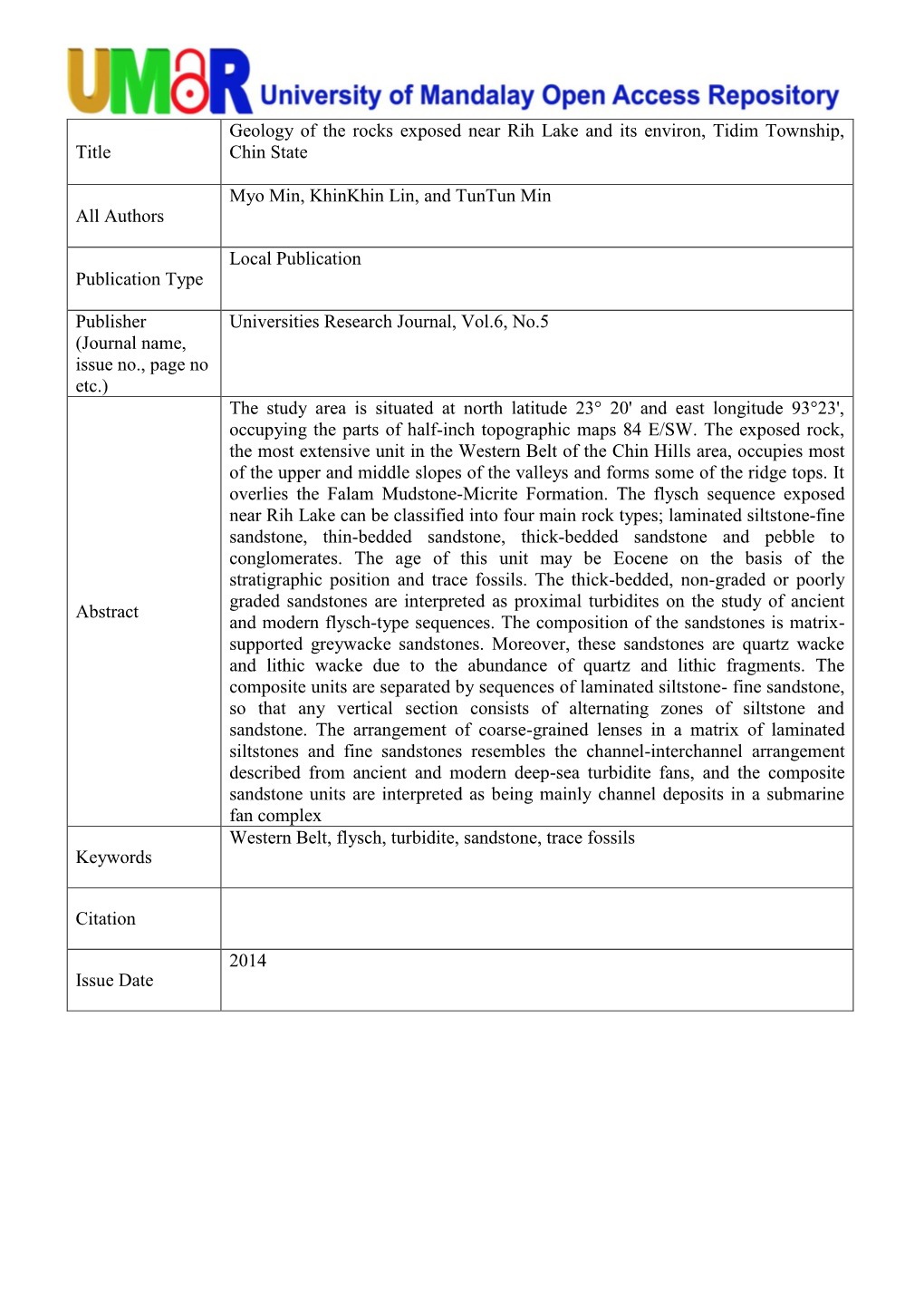 Title Geology of the Rocks Exposed Near Rih Lake and Its Environ