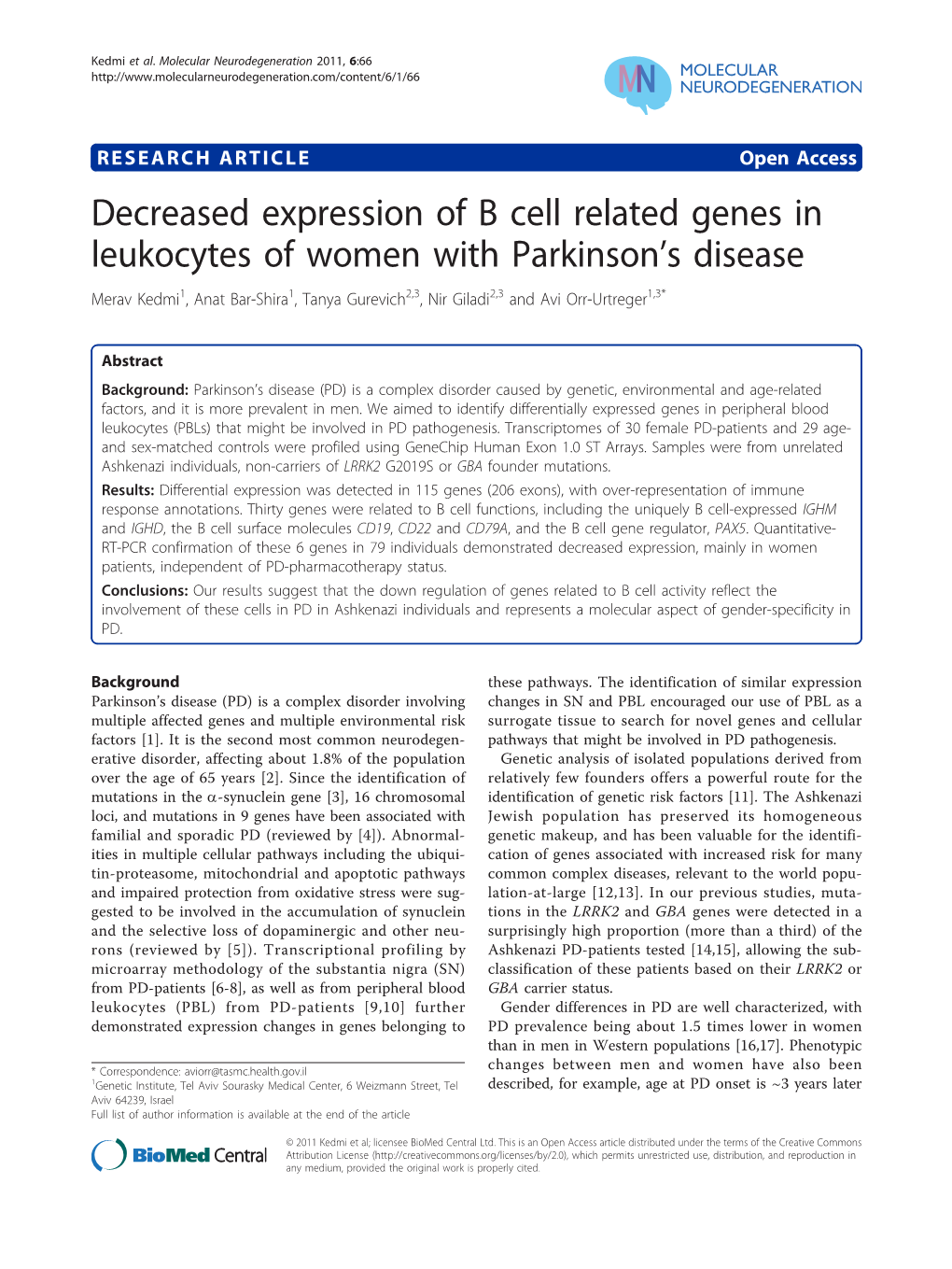 Decreased Expression of B Cell Related Genes in Leukocytes Of