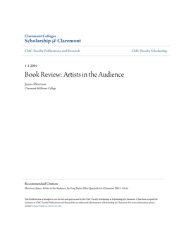 Book Review: Artists in the Audience James Morrison Claremont Mckenna College