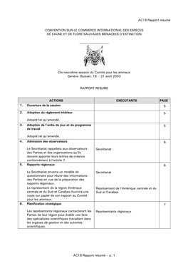 P. 1 AC19 Rapport Résumé CONVENTION SUR LE