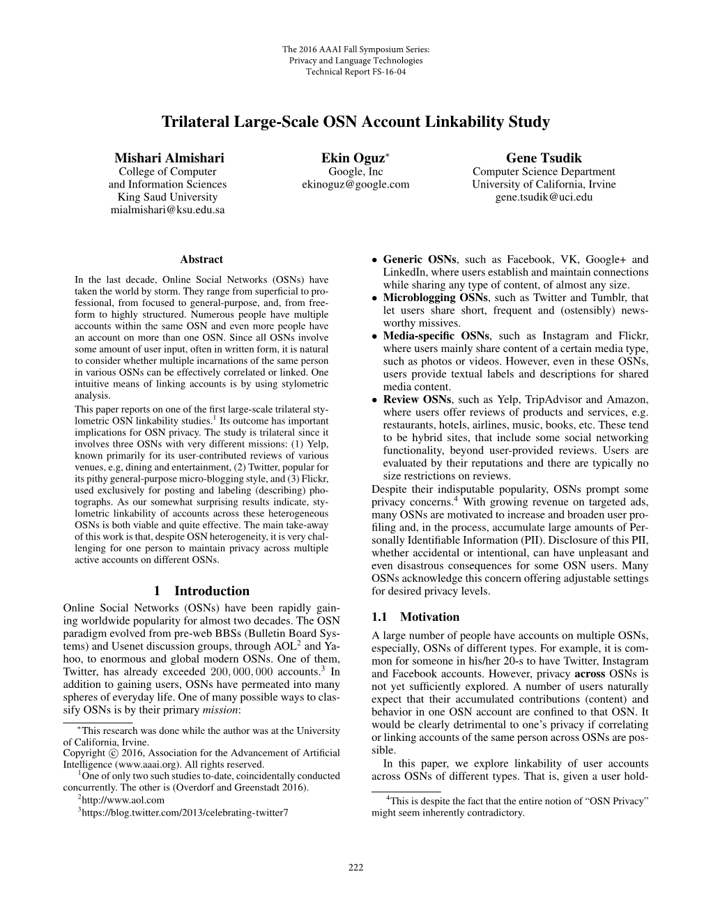 Trilateral Large-Scale OSN Account Linkability Study
