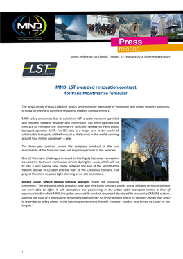 LST Awarded Renovation Contract for Paris Montmartre Funicular