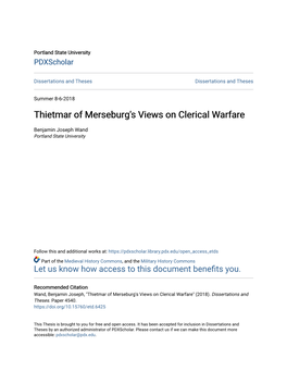 Thietmar of Merseburg's Views on Clerical Warfare