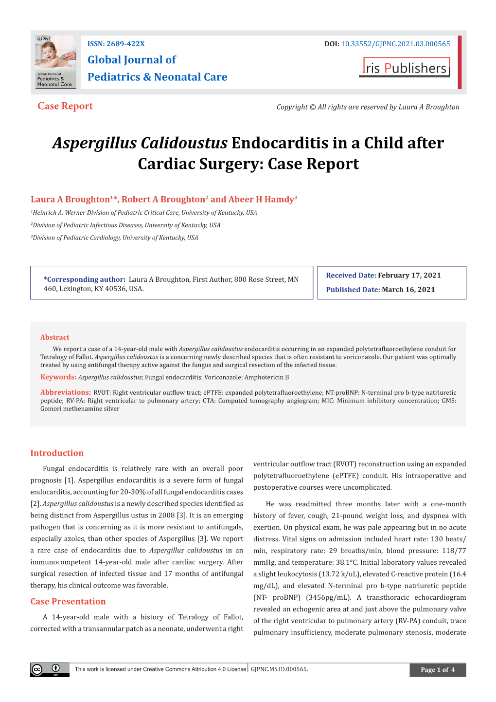 Aspergillus Calidoustus Endocarditis in a Child After Cardiac Surgery: Case Report