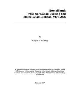 Somaliland: Post-War Nation-Building and International Relations, 1991-2006