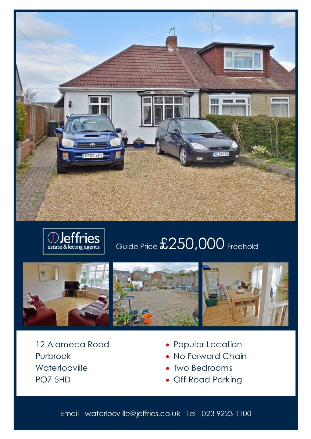 12 Alameda Road Purbrook Waterlooville PO7 5HD • Popular Location • No Forward Chain • Two Bedrooms • Off Road Parking